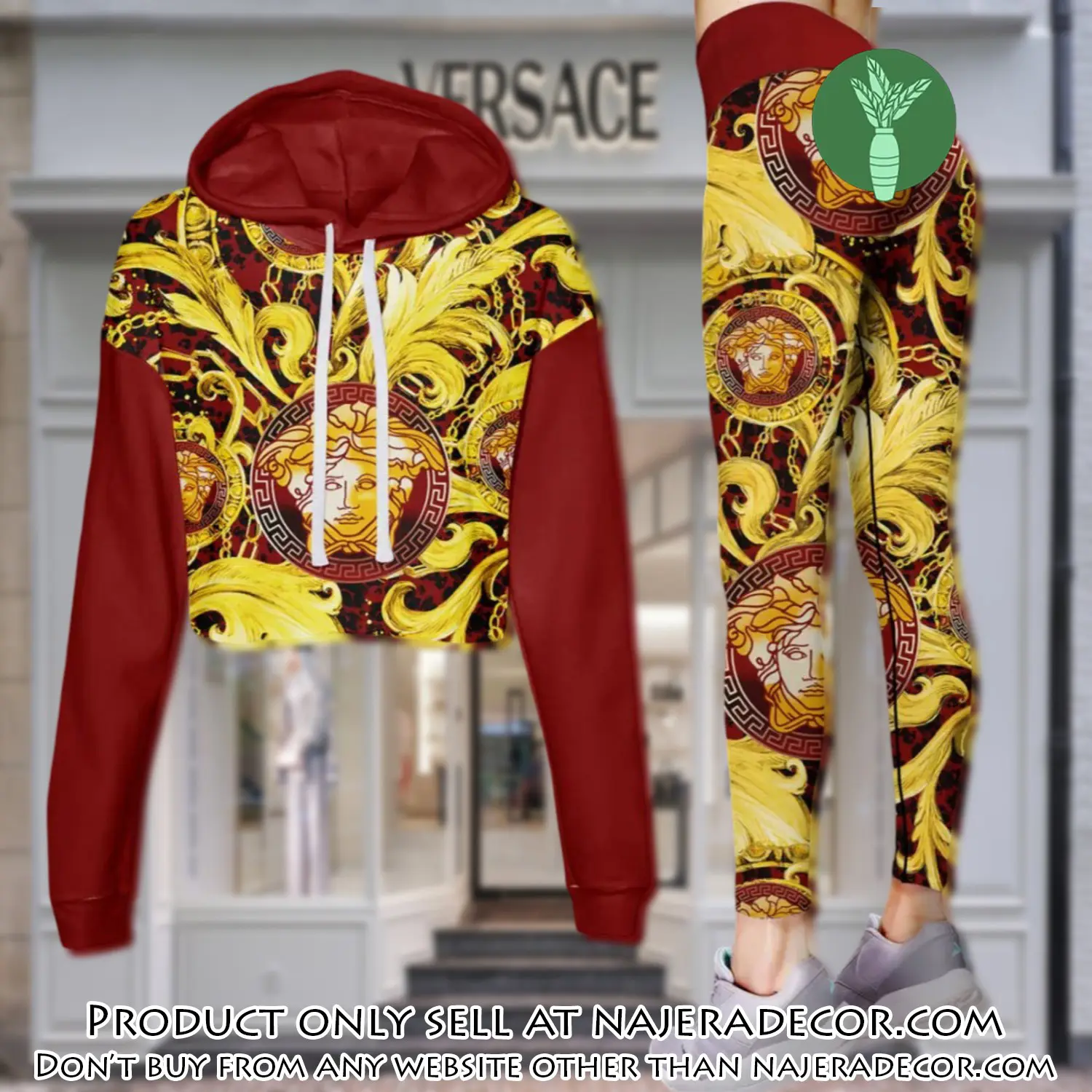 Versace golden medusa red luxury brand clothes leggings and crop top set for women njr2643197